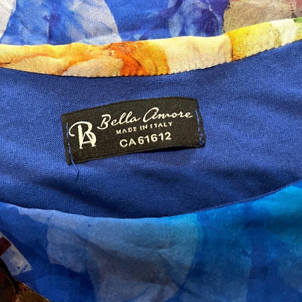 BELLA AMORE Made in Italy Silk Dolman Top Blue Floral Chiffon Pullover -EUC - OS - Picture 6 of 8